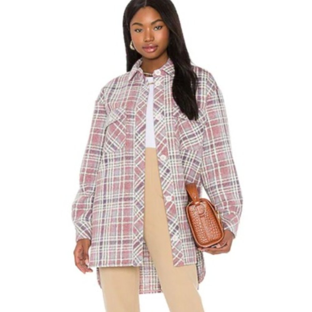 L'Academie Pink and Grey Plaid Zuma shacket